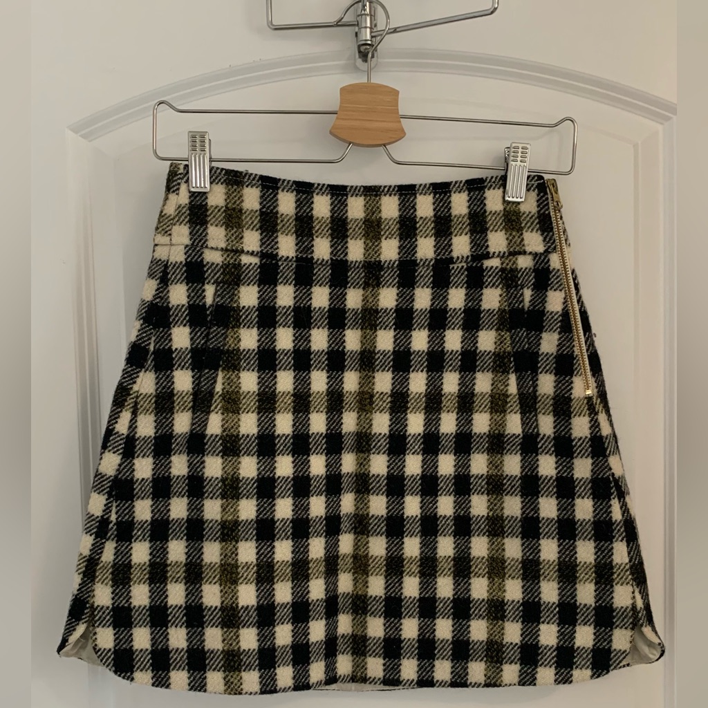 J.Crew Princess Mini Skirt In Double Serge Wool. Size 00. Black And White Plaid